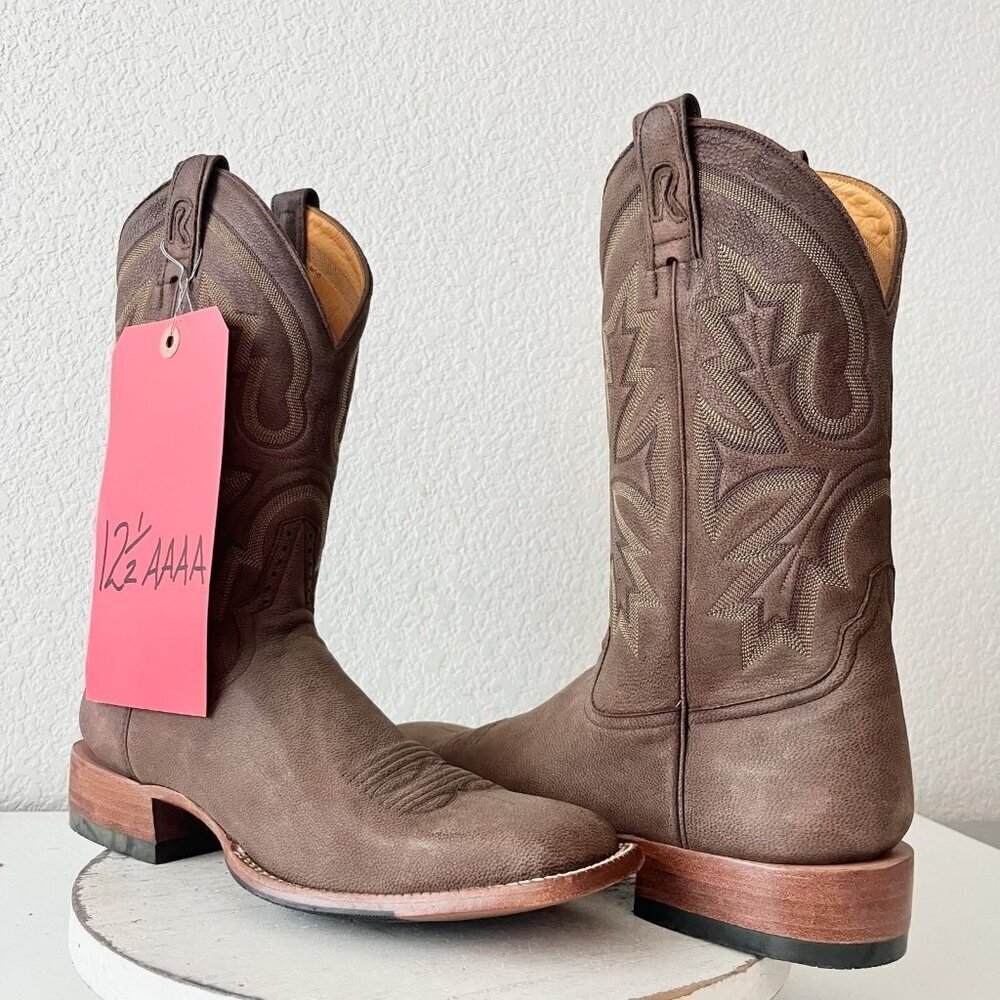 Rod Patrick Mens Cowboy Boots 12.5AAAA Brown Genuine Leather Western Square Toe